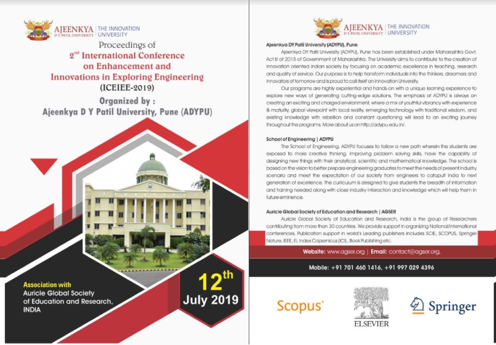 ADYPU 2nd International Conference on Enhancement and Innovations in Exploring Engineering (ICEIEE-2019)
